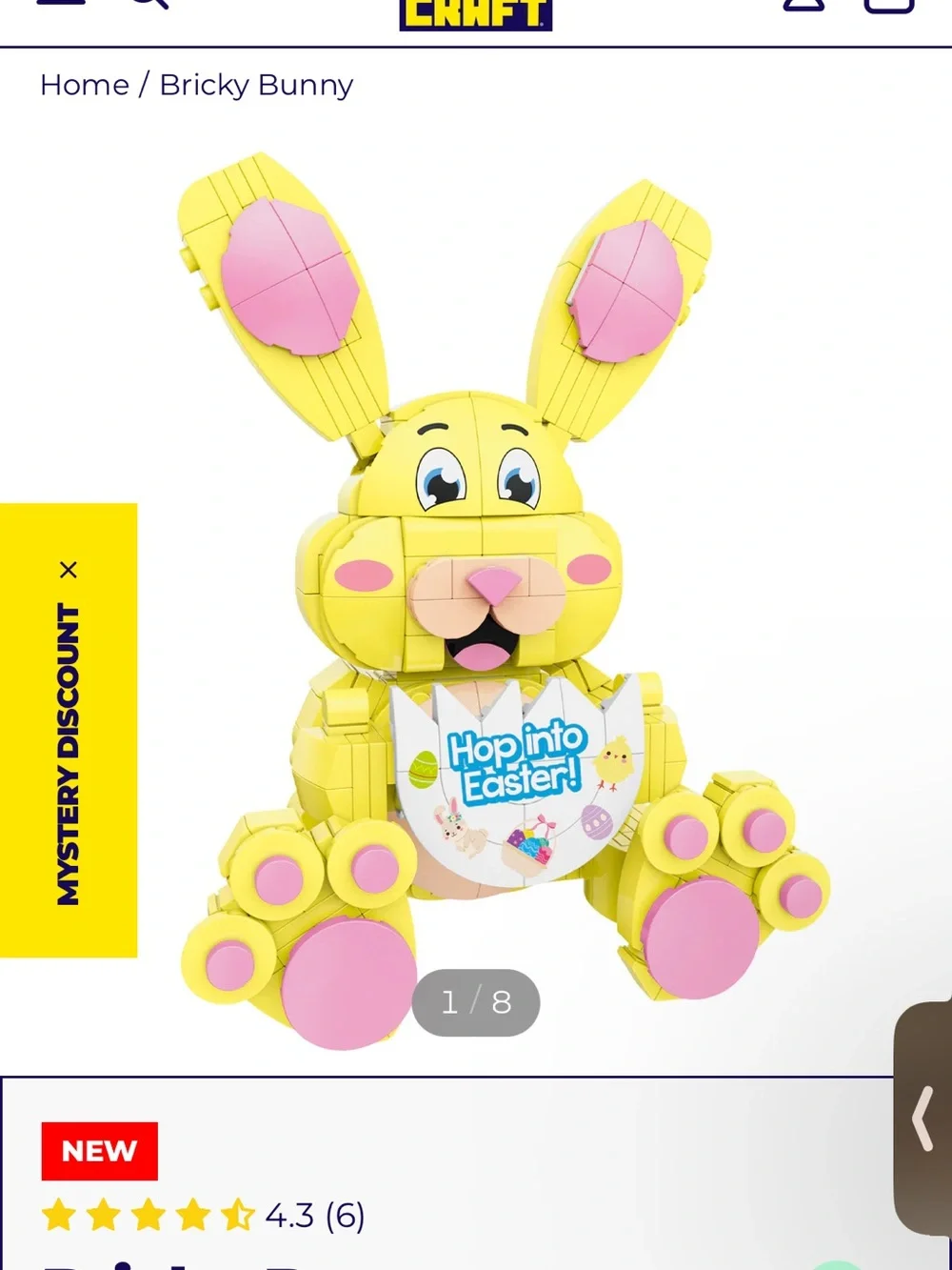 Brick Craft Bricktancials Bricky Bunny Building Set - Yellow/Pink